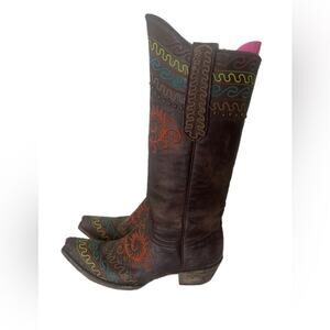 Old Gringo Zarape Chocolate Colorful Stitched Western Boots sz 7.5 B